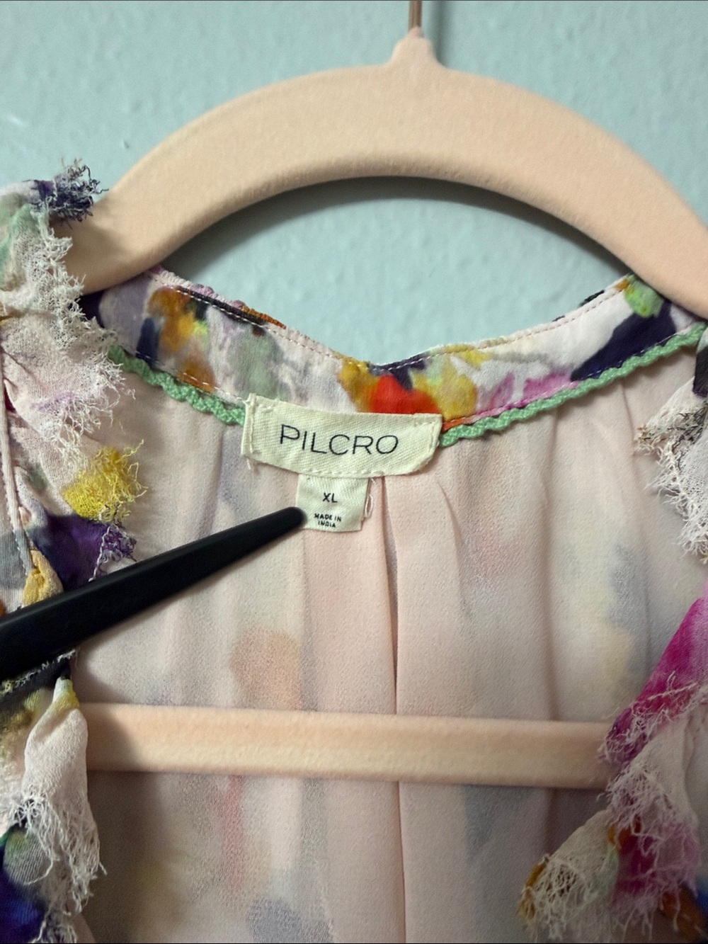 Pilcro Painterly Floral Button-Front Blouse in Pink and Purple - Picture 2 of 5